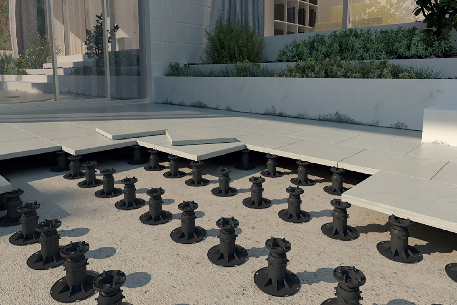 Professional pedestal flooring installation in progress